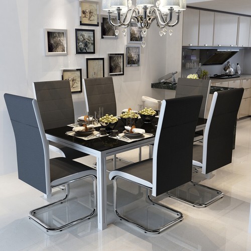 Grey faux leather dining - leather,