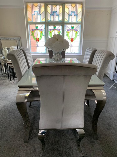 Grey velour dining - velour, room